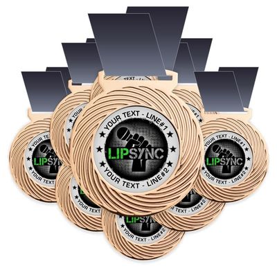 10 Pack Lip Sync Battle Award Medal, Your Custom Text with Our Lip Sync Award Medallion Insert Design. Large 3-1/8W x 3-1/2H Quality Medal Printed Packaged in The USA. (Gold)