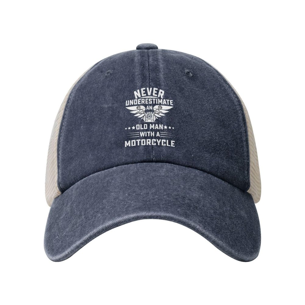 Never Underestimate an Old Man with A Motorcycle Baseball Cap for Women Mens Hats Retro Mesh Caps Dad Hat Navy Blue