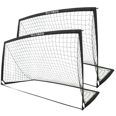 RUNBOW 9x5 ft Portable Kids Soccer Goal for Backyard Adult Junior Large Practice Soccer Net with Carry Bag (9x5FT, 2 Pack, Black)