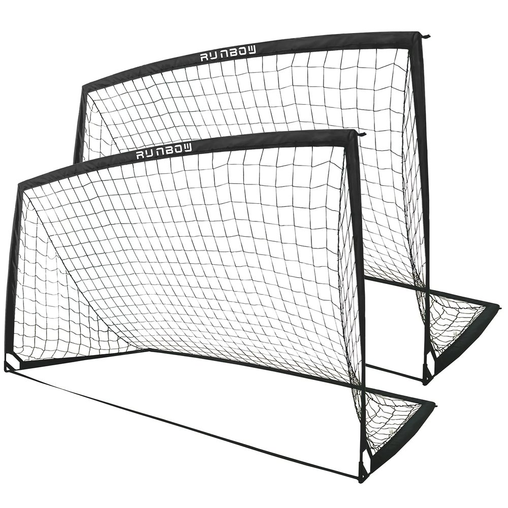 RUNBOW 9x5 ft Portable Kids Soccer Goal for Backyard Adult Junior Large Practice Soccer Net with Carry Bag (9x5FT, 2 Pack, Black)