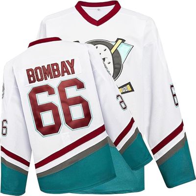 Mighty Ducks Movie Ice Hockey Jersey 66# Bombay Stitched Letters and Numbers Adult Size 90S Hip Hop Clothing for Party