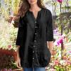 3/4 Sleeve Tops Women Ladies Cotton Linen Shirts Long Summer Button Down Shirts Casual Blouse 2024 Work Clothes Black view 2