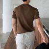 Men's Crew Knitted T-Shirt Slim Solid Muscle Short Sleeve Classic Workout Male Knit Tee (XX-Large,Camel Color) view 2