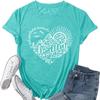 Women Adventure Awaits Outdoor Graphic Tee Shirt Kindness Heart Printed Hike Mountain Nature Travel Shirt Workout Tops, Aqua Blue L view 1