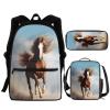 Pointodoor Kids Backpack Set Horse Bookbag and Lunch Box Set for Kindergarten Girls 17 Inch Schoolbags Small Pencil Case 3Pcs Travel Bagpack Rucksack for Teen Boys view 1
