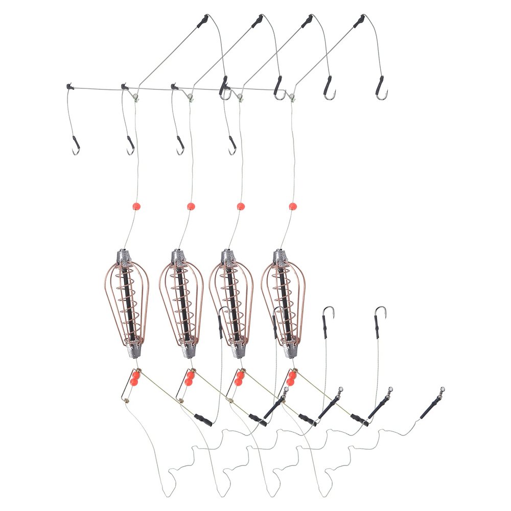 4Pcs Fishing Bait Cage, Fishing Bait Traps Copper Spring Basket Lure Feeder with Hooks Fishing Accessories