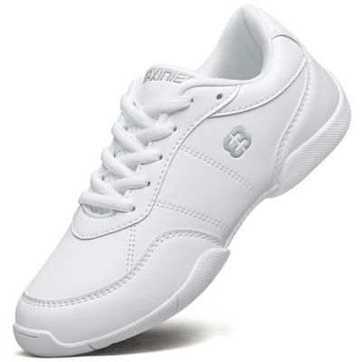 FUQIAO Girls White Cheerleading Shoes Lightweight Youth Cheer Competition Sneakers Kids Training Tennis Shoes, White 11.5 Little Kid