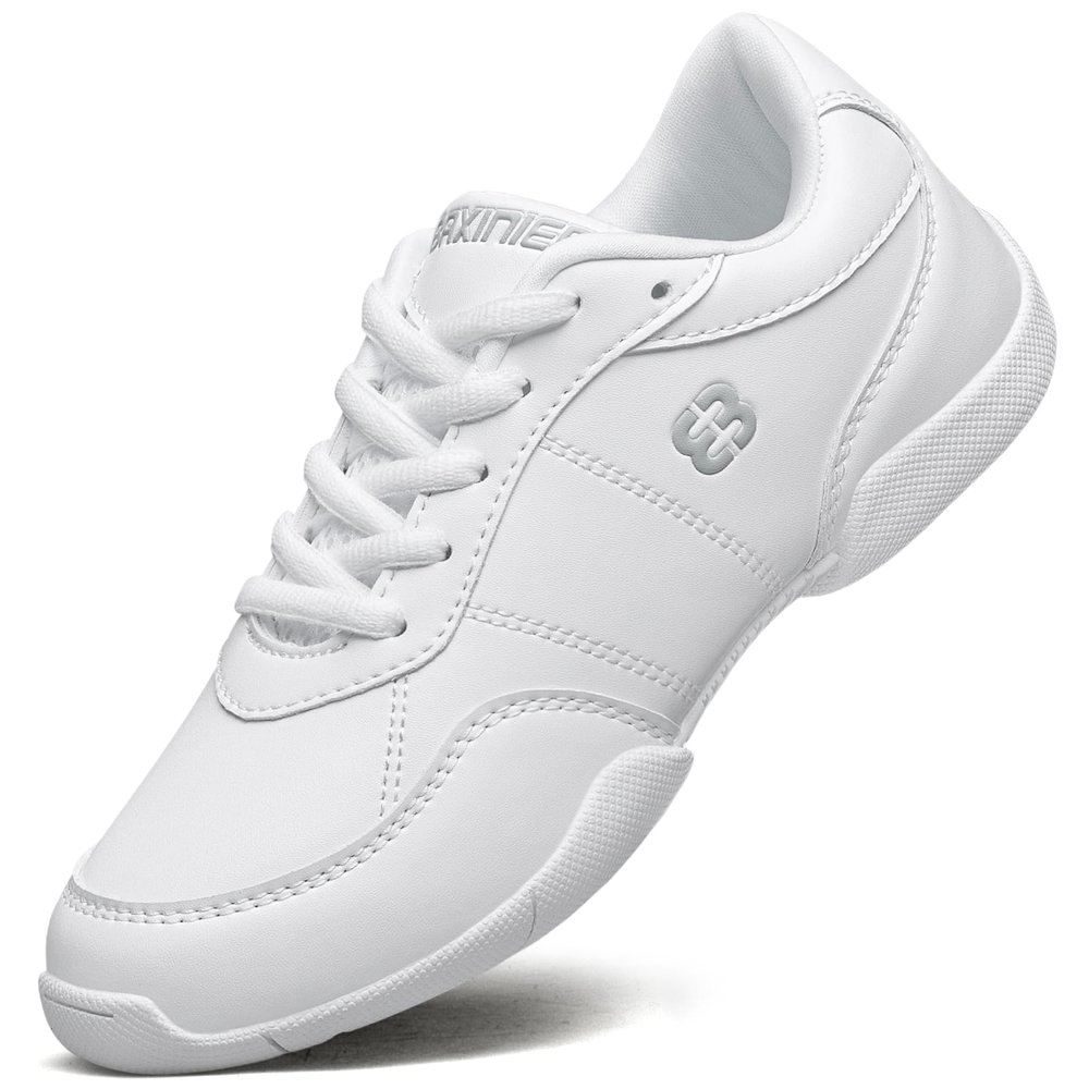 FUQIAO Girls White Cheerleading Shoes Lightweight Youth Cheer Competition Sneakers Kids Training Tennis Shoes, White 11.5 Little Kid