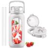 BLUEGO 64oz Glass Water Bottle with Handle and Straw, Motivational Sports Water Bottle with Time Marker and Silicone Sleeve Leakproof Drinking Bottle for Travel Gym Workout, White view 1