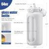 BLUEGO 64oz Glass Water Bottle with Handle and Straw, Motivational Sports Water Bottle with Time Marker and Silicone Sleeve Leakproof Drinking Bottle for Travel Gym Workout, White view 2