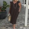 Women Summer Cotton Linen Sleeveless V Neck Sun Maxi Dress Plus Size Ruffle Casual Flowy Beach Long Shift Tunic Tank Dress view 2