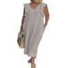 Women Summer Cotton Linen Sleeveless V Neck Sun Maxi Dress Plus Size Ruffle Casual Flowy Beach Long Shift Tunic Tank Dress view 1