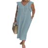 Women Summer Cotton Linen Sleeveless V Neck Sun Maxi Dress Plus Size Ruffle Casual Flowy Beach Long Shift Tunic Tank Dress view 1