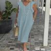 Women Summer Cotton Linen Sleeveless V Neck Sun Maxi Dress Plus Size Ruffle Casual Flowy Beach Long Shift Tunic Tank Dress view 2