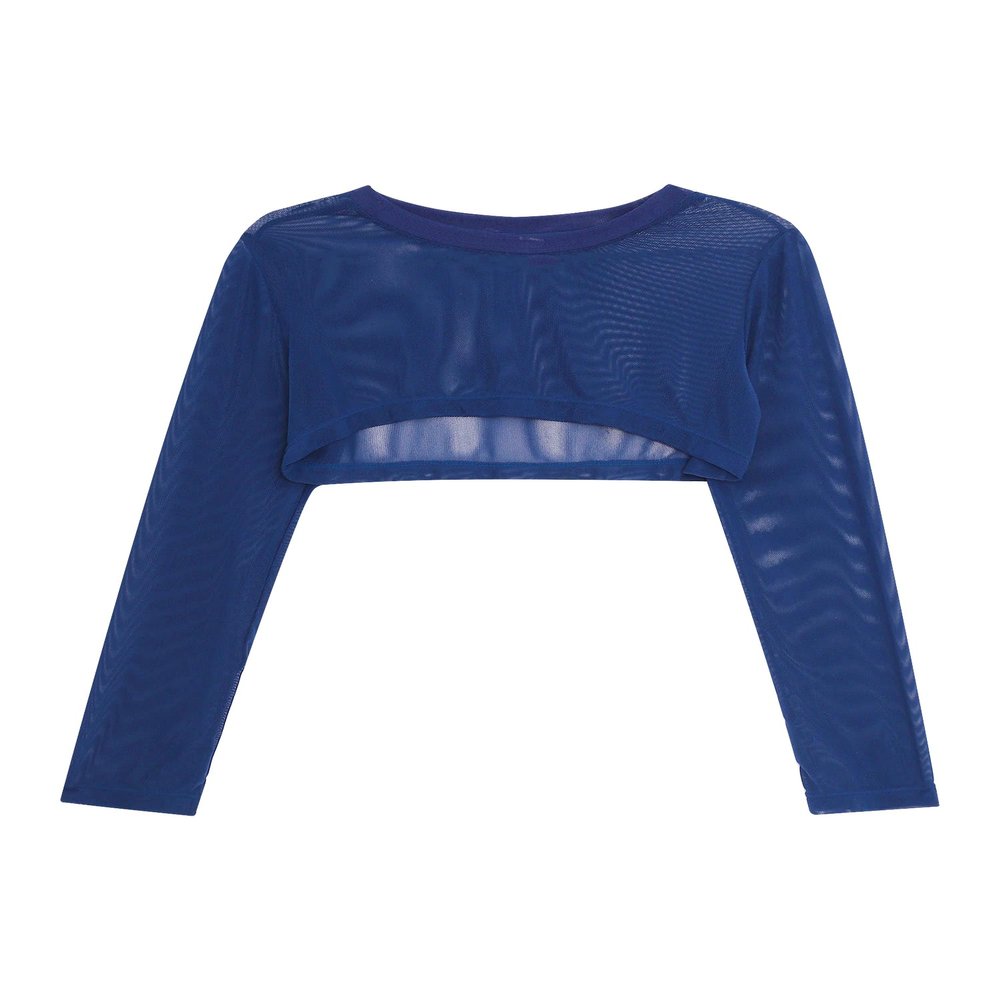 YONGHS Girls Cute Fishnet Y2K Blouse Round Neck Pullover See Through Mesh Summer Shirt Navy Blue 16 Years
