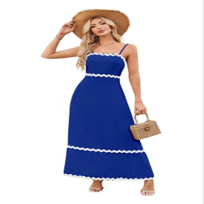 ebossy Spaghetti Strap Dress for Women Sleeveless Rickrack Back Smocked A Line Swing Maxi Dresses (S, Royal Blue)