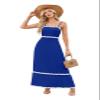ebossy Spaghetti Strap Dress for Women Sleeveless Rickrack Back Smocked A Line Swing Maxi Dresses (S, Royal Blue) view 1