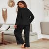 Ekouaer Women's Waffle Knit Pajama Sets Comfy Long Sleeve Lounge Sets 2 Piece Matching Pj Sets with Pockets Black Large view 3