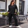 Ekouaer Women's Waffle Knit Pajama Sets Comfy Long Sleeve Lounge Sets 2 Piece Matching Pj Sets with Pockets Black Large view 4