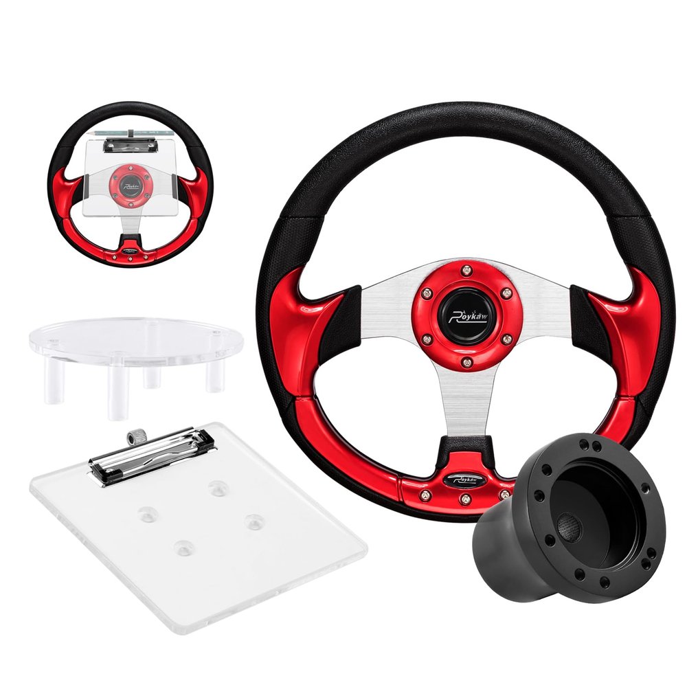 Roykaw Golf Cart Steering Wheel with Hub Adapter and Scorecard Holder-Compatible with Yamaha G1-G29