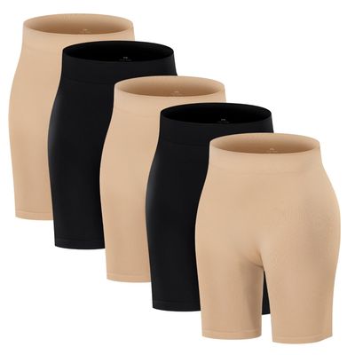 ATTLADY Slip Shorts for Women Seamless Smooth Boyshort Panties Anti-Chafing Underwear Shorts for Dresses, 3Nude&2Black, Large
