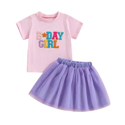 FIOMVA Toddler Girl Birthday Outfit Two Three Four Five Six Birthday Shirt+Tutu Tulle Skirt Dress Little Girl Birthday Clothes (Birthday Girl Pink, 3-4 Years)