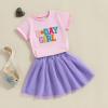FIOMVA Toddler Girl Birthday Outfit Two Three Four Five Six Birthday Shirt+Tutu Tulle Skirt Dress Little Girl Birthday Clothes (Birthday Girl Pink, 3-4 Years) view 4