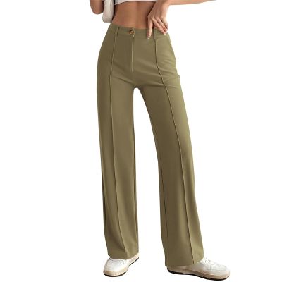 KAJXZ Women's Wide Leg Dress Pants High Waisted Dressy Trousers Casual Business Work Trousers Long Straight Suit Pants Army Green