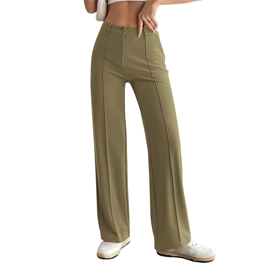KAJXZ Women's Wide Leg Dress Pants High Waisted Dressy Trousers Casual Business Work Trousers Long Straight Suit Pants Army Green