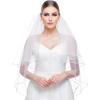 ROSEEDEN two ties 2T Lace Veil wedding bridal woman short veil soft tulle veil with metal comb (Ivory, Crystal Edge Length 25"+33" Width 59") view 1