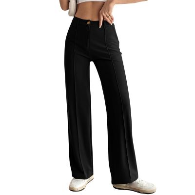 KAJXZ Women's Wide Leg Dress Pants High Waisted Dressy Trousers Casual Business Work Trousers Long Straight Suit Pants Black