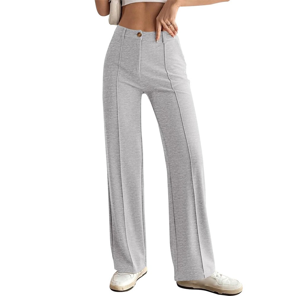 KAJXZ Women's Wide Leg Dress Pants High Waisted Dressy Trousers Casual Business Work Trousers Long Straight Suit Pants Gray