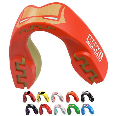 Marvel Iron Man Metallic Mouth Guard, Dual Layer Mouthguard for Youth with Case, Easy Fit Remoldable Mouthpiece for Football, Boxing, Lacrosse, MMA & All Contact Sports (Kids <11 Years, Red)