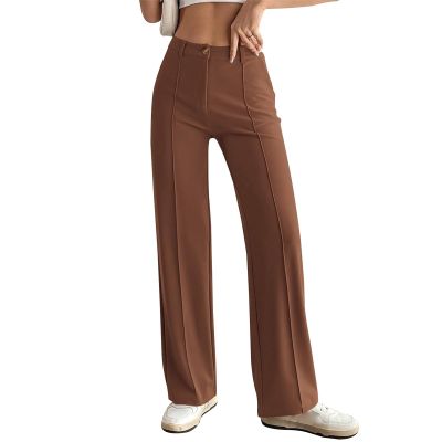 KAJXZ Women's Wide Leg Dress Pants High Waisted Dressy Trousers Casual Business Work Trousers Long Straight Suit Pants Coffee