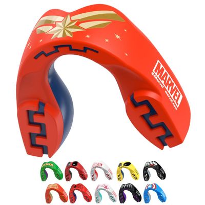 Marvel Captain Marvel Metallic Mouth Guard, Dual Layer Mouthguard for Adults with Case, Easy Fit Remoldable Mouthpiece for Football, Boxing, Lacrosse, MMA & All Contact Sports (Adult 12+ Years, Red)