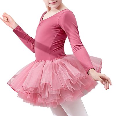 Girls Ballet Leotards with Skirt Classic Long Sleeve Dance Gymnastic Ballerina Dress Ballet Tutu for (G, 5-6 Years)