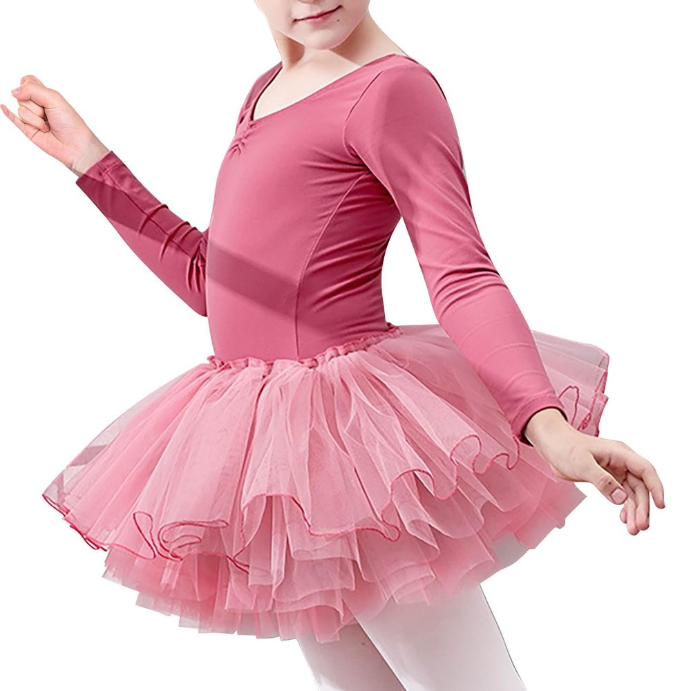 Girls Ballet Leotards with Skirt Classic Long Sleeve Dance Gymnastic Ballerina Dress Ballet Tutu for (G, 5-6 Years)