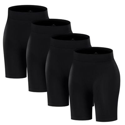 ATTLADY Slip Shorts for Women Seamless Smooth Boyshorts Panties Anti-Chafing Underwear Shorts for Dresses, 4Black, Medium