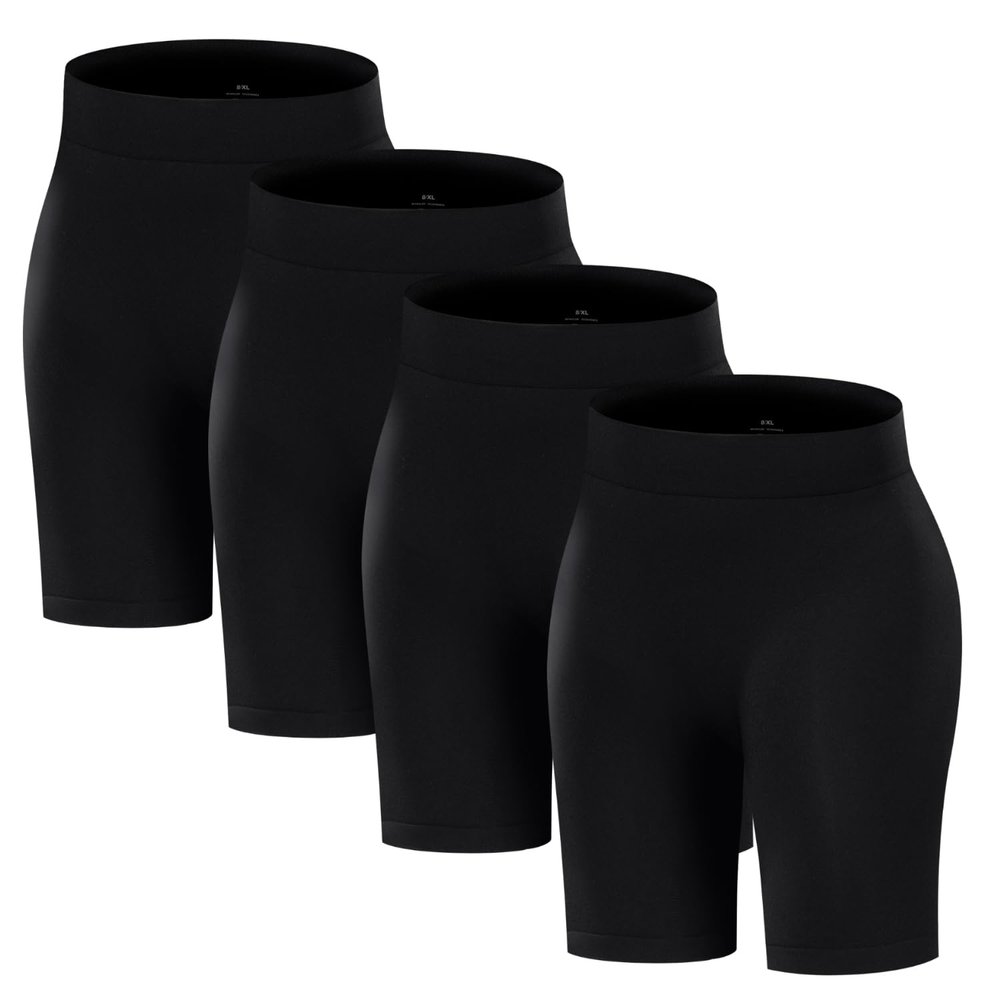 ATTLADY Slip Shorts for Women Seamless Smooth Boyshorts Panties Anti-Chafing Underwear Shorts for Dresses, 4Black, Medium