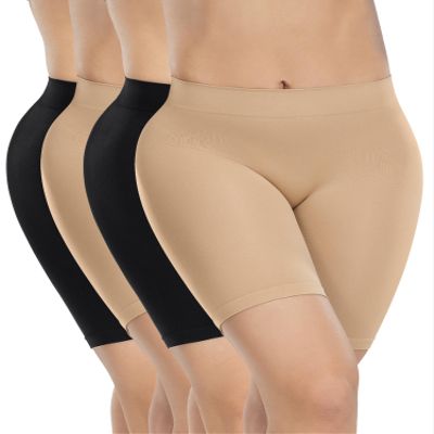 ATTLADY Slip Shorts for Women Seamless Smooth Boyshort Panties Anti-Chafing Underwear Shorts for Dresses, 2Black&2Nude, Large