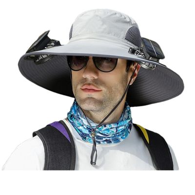 Jeeeun Wide Brim Solar Fan Outdoor Fishing Hat-Solar & USB Charging, UPF 50+ Sun Hat UV Protection Hat, Hat with Fan Built in Solar (C,One Size)