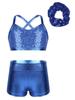 Lorilida Girls 3 Pieces Dance Outfit Sport Crop Top Bra with Shorts Hair Tie Set Gymnastics Workout Tracksuit Light Blue 12 Years view 1
