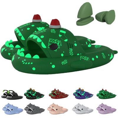 Jfxgjuv Sharklas Polares, Sharky Chanclas Originales, Anglerfish Slides, Cloud Shark Slides in The Dark Thick Sole Non-Slip Open Toe Shark Slippers (Green,9.5-10 Women/7.5-8 Men)