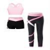 dPois Kids 3 Piece Dance Outfit Tracksuit Girls Cross Nack Tank Sport Bra with Yoga Pants Leggings Ballet Shorts Set Pink 10 Years view 1