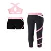 dPois Kids 3 Piece Dance Outfit Tracksuit Girls Cross Nack Tank Sport Bra with Yoga Pants Leggings Ballet Shorts Set Pink 10 Years view 2