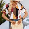 Lymzpwg Summer Women's Printed V-Neck Short-Sleeved Tops T-Shirt Shirt (Color : Red, Size : Medium) view 4