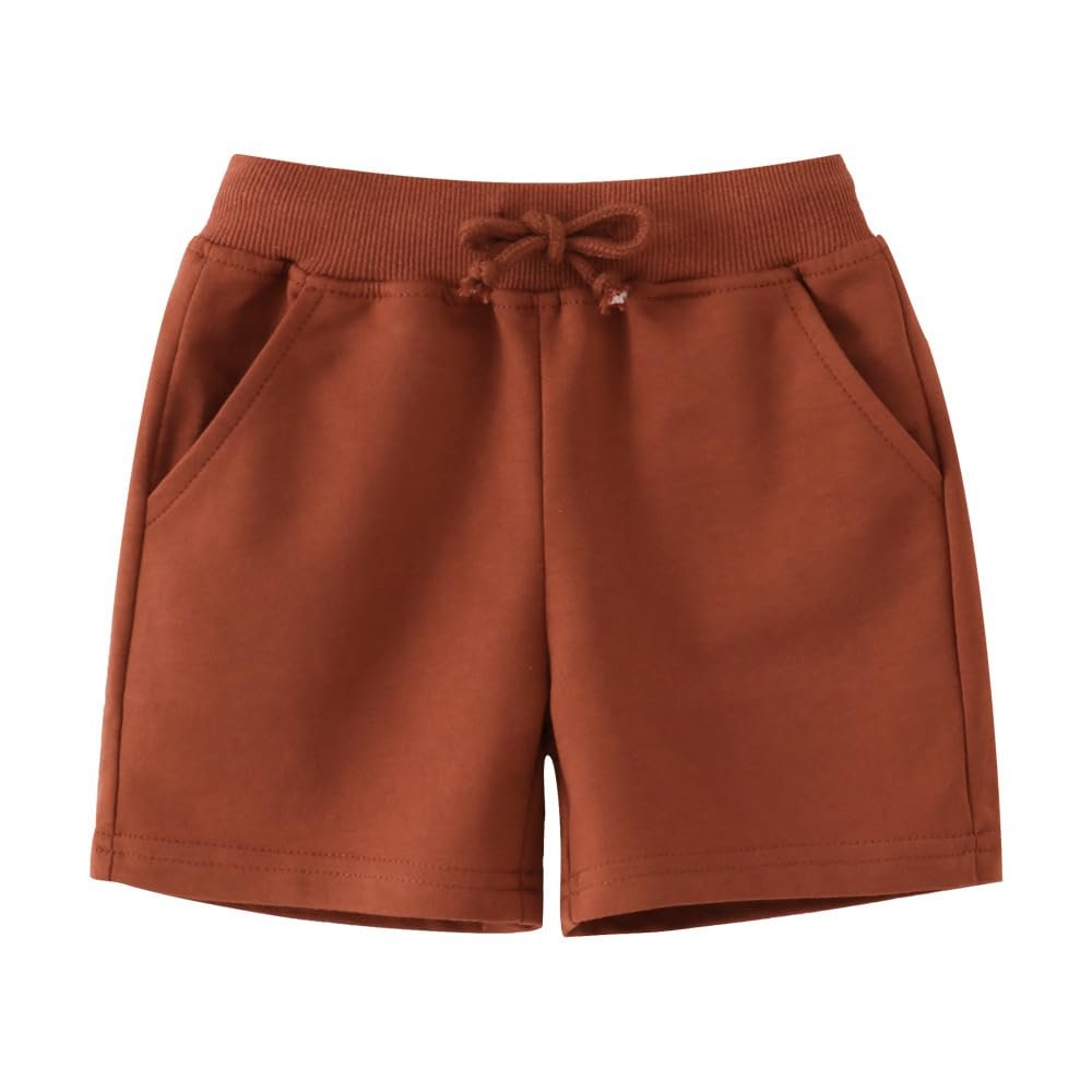 HahaNice Toddler Boys Girls Cotton Jogger Shorts,Little Kids Active Sport Shorts with Drawstring(Brown, 7 Years)
