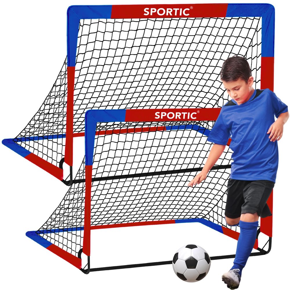 2 Pack 4' x 3' Soccer Goal Net Set, Pop Up Kids Practice Soccer Goals for Indoor and Outdoor.Portable Soccer Net with Carrying Bag & Ground Pegs, Perfect for Backyard, Field, Court (Red and Blue)