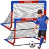 2 Pack 4' x 3' Soccer Goal Net Set, Pop Up Kids Practice Soccer Goals for Indoor and Outdoor.Portable Soccer Net with Carrying Bag & Ground Pegs, Perfect for Backyard, Field, Court (Red and Blue) view 1