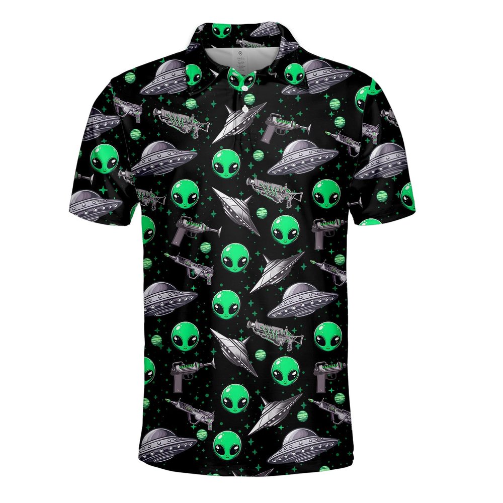 Alien Polo Shirts for Men Women, Funny Alien Shirt Men Short Sleeve, Space Polo Shirt, Mens Golf Polo Shirt